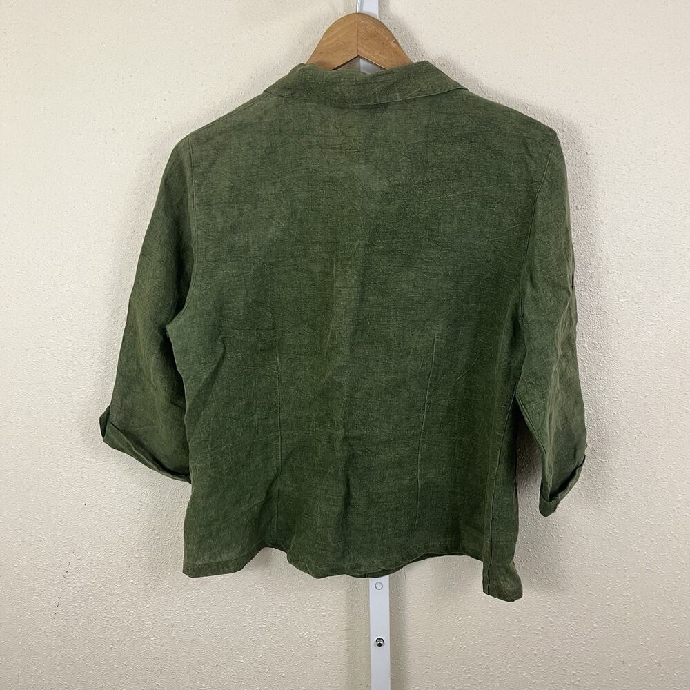 Maiwa Linen Button Front Shirt Womens Medium Pintuck Lagenlook Cottagecore - Picture 2 of 4